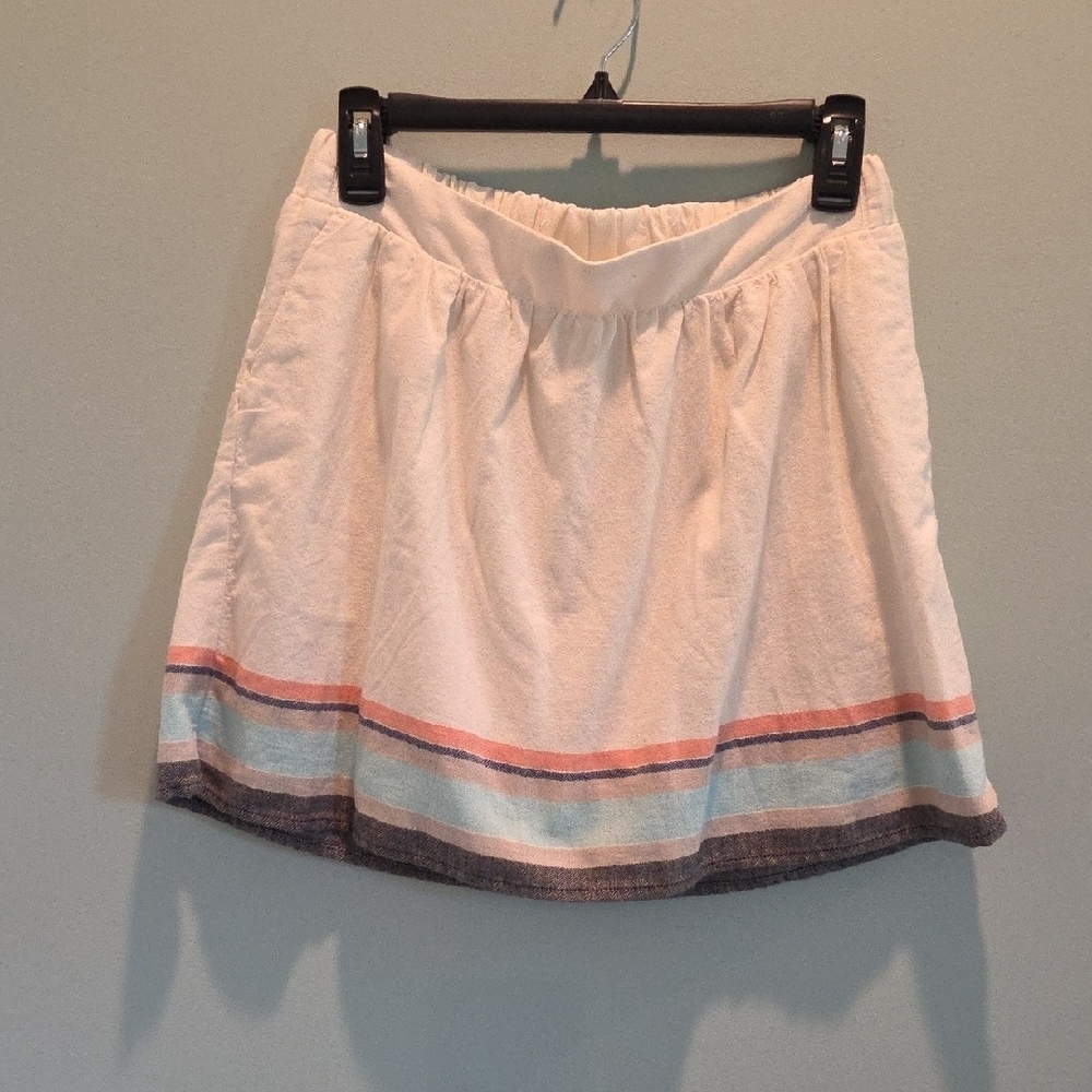 Old Navy Cream With Stripes Mini Skirt Women's Size S 100% Cotton With Pockets